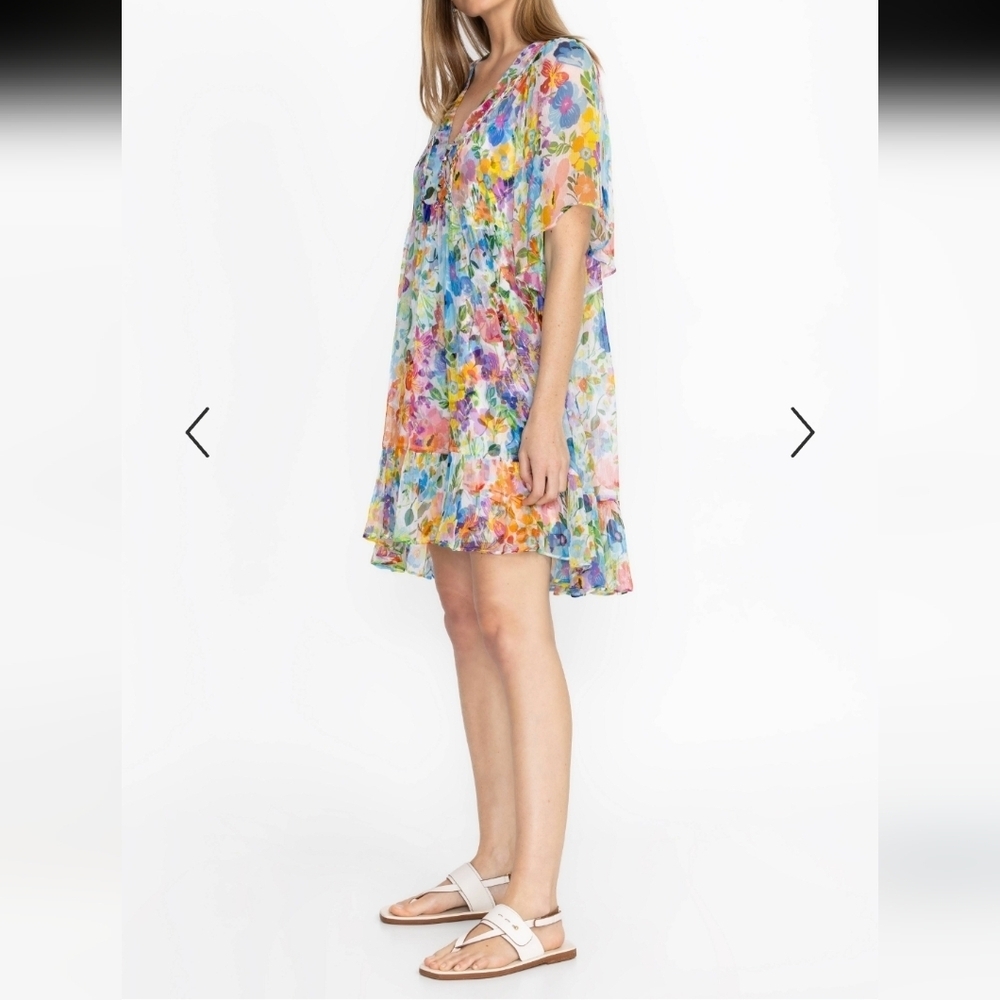 Johnny Was-FLAWED-Jade Margareta Silk Mini Dress in Wild Blooms-Size 'XL'